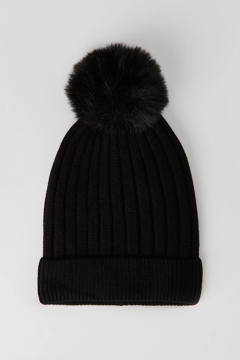 Ribbed Knit Pom Beanie
