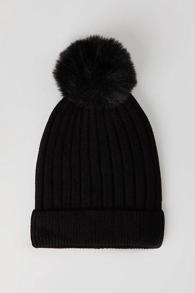 Ribbed Knit Pom Beanie