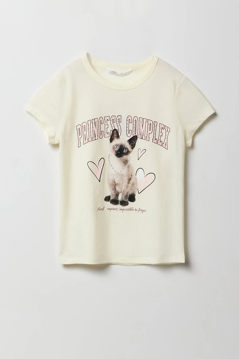 T-shirt à imprimé Princess Complex avec pierres du Rhin pour fille