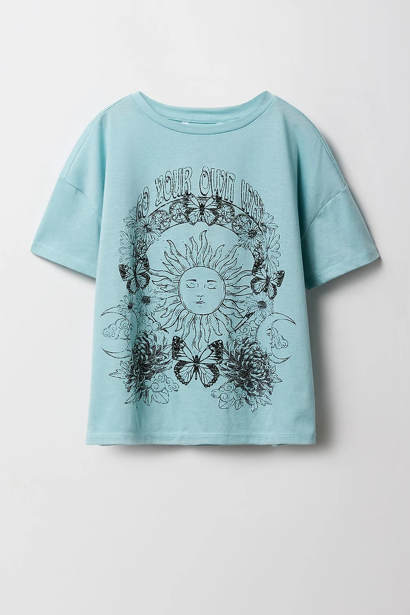 Girls Oversized Cosmic Graphic T-Shirt