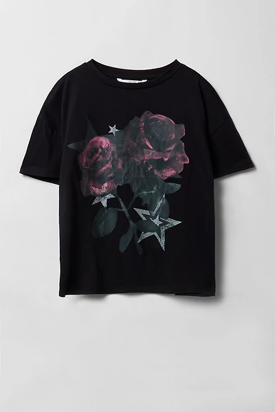 Girls Graphic Roses Oversized T-Shirt