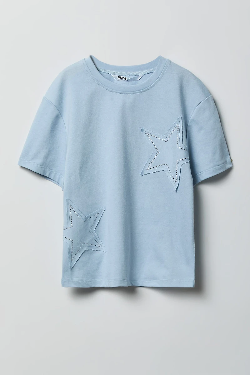 T-shirt en coton lourd de luxe imprimé avec pierres du Rhin pour fille