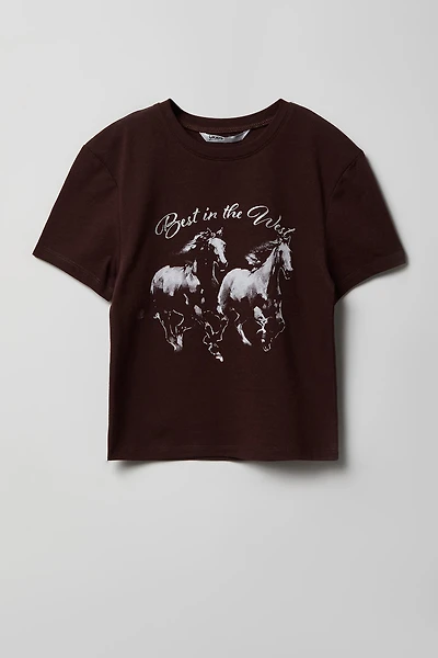 Girls Luxe Heavy Cotton Horses Graphic T-Shirt