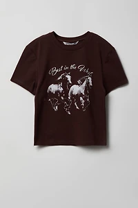 Girls Luxe Heavy Cotton Horses Graphic T-Shirt
