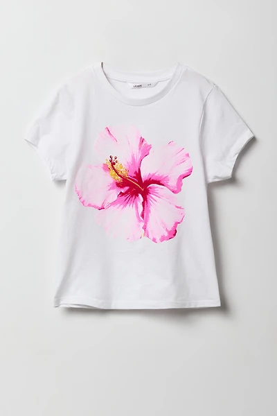 T-shirt à imprimé Pink Hibiscus pour filles
