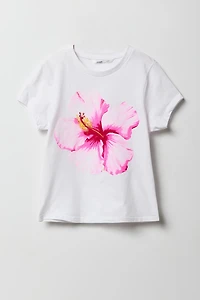 Girls Pink Hibiscus Graphic T-Shirt