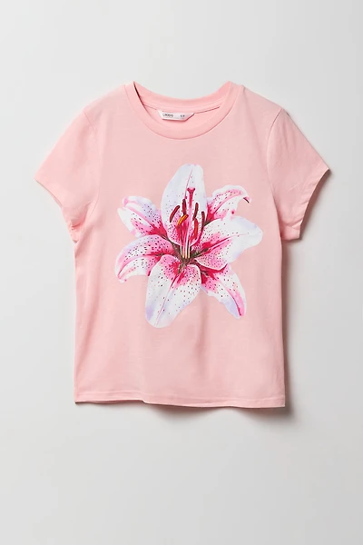 T-shirt à imprimé White & Pink Flower pour filles