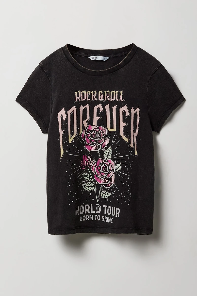 Girls Rock & Roll Graphic Washed T-Shirt