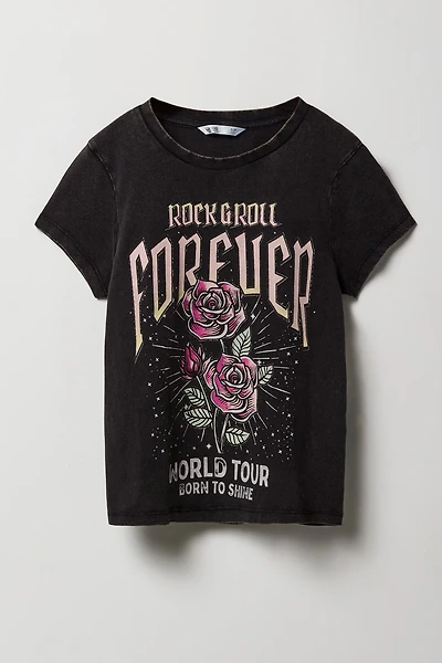Girls Rock & Roll Graphic Washed T-Shirt