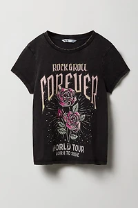 Girls Rock & Roll Graphic Washed T-Shirt