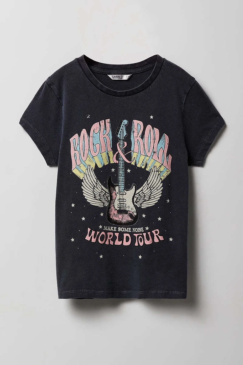 T-shirt lavé à imprimé Rock & Roll pour filles