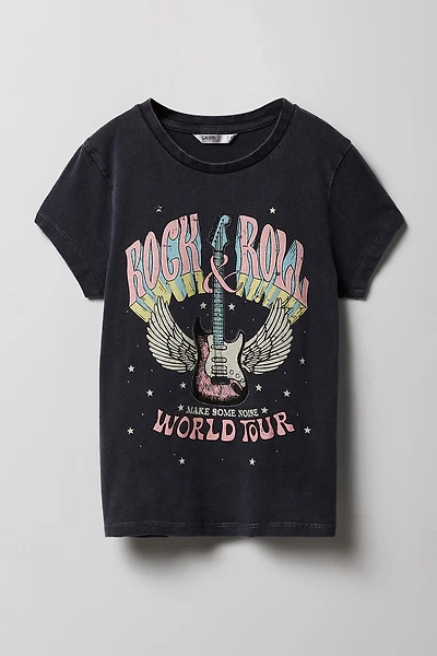 T-shirt lavé à imprimé Rock & Roll pour filles