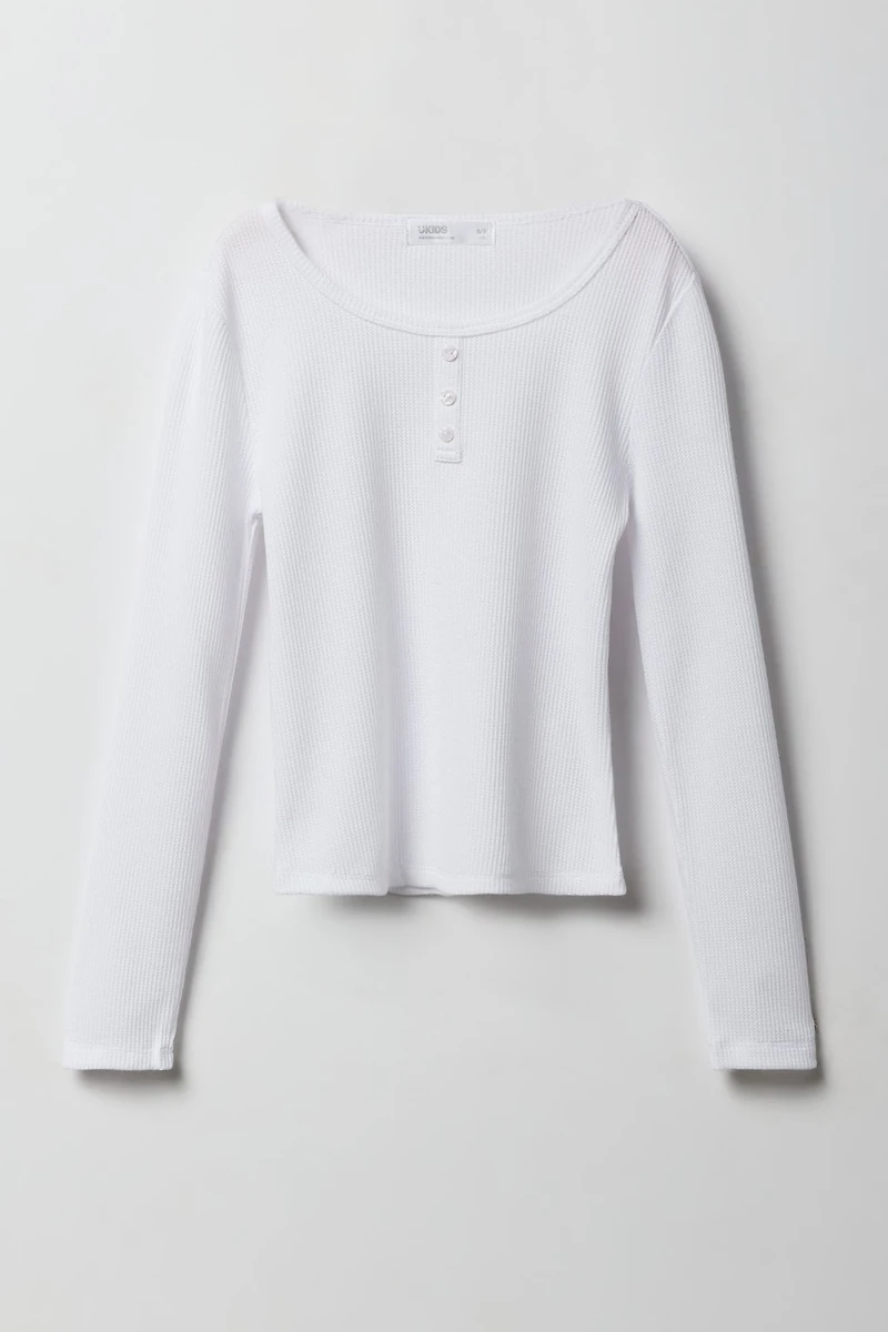 Haut Henley en tricot gaufré et manche longue pour filles