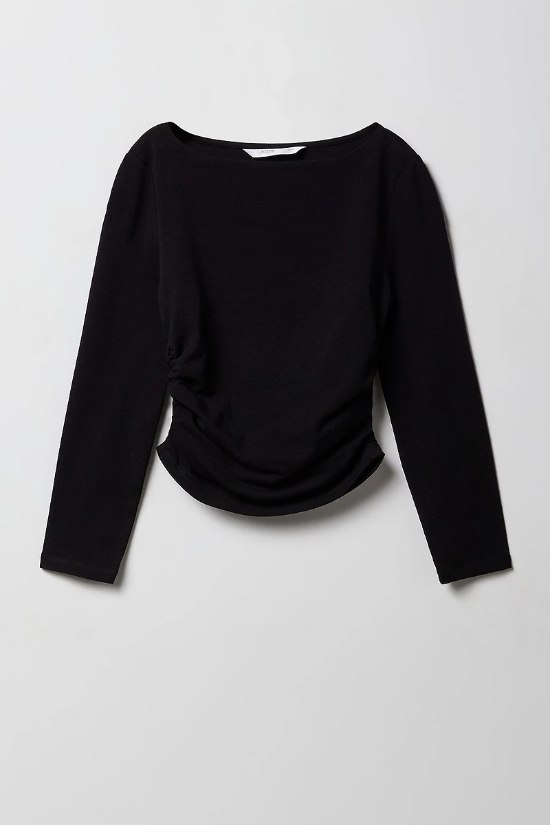 Girls Contour Side Cinched Long Sleeve Top