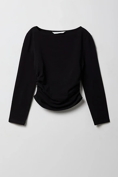 Girls Contour Side Cinched Long Sleeve Top