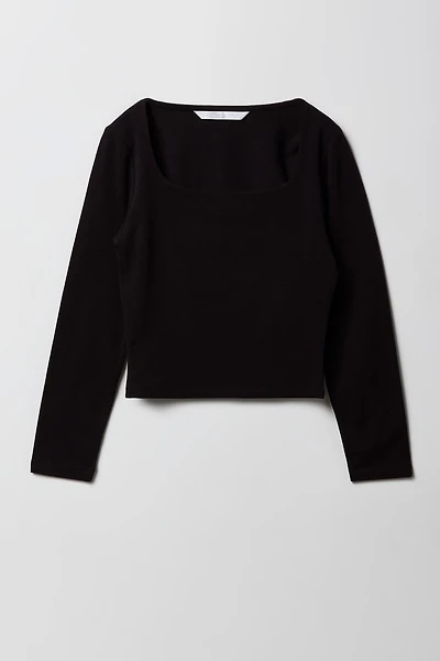 Girls Contour Square Neck Long Sleeve Top