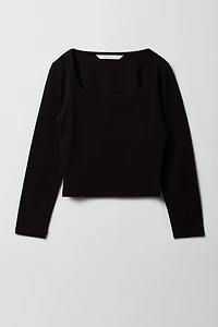 Girls Contour Square Neck Long Sleeve Top