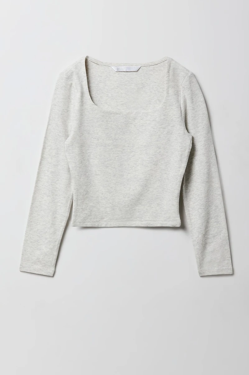 Girls Contour Square Neck Long Sleeve Top