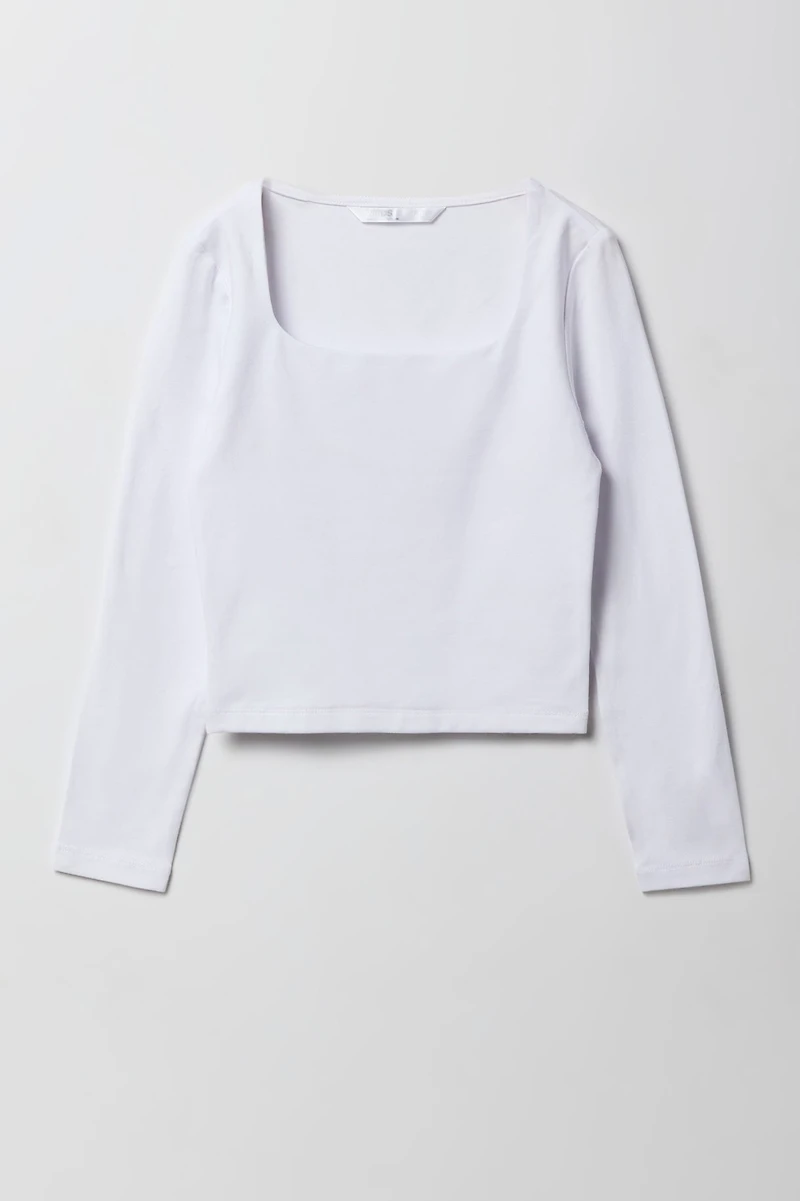 Girls Contour Square Neck Long Sleeve Top