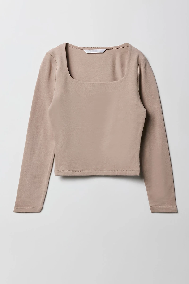 Girls Contour Square Neck Long Sleeve Top