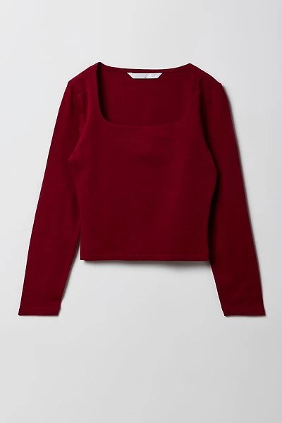 Girls Contour Square Neck Long Sleeve Top