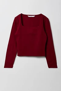 Girls Contour Square Neck Long Sleeve Top