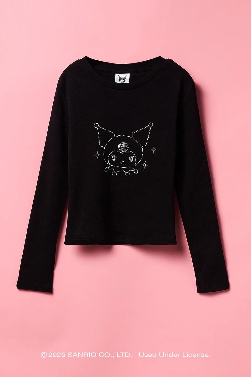 Haut à manches longues avec imprimé Kuromi et pierres du Rhin pour fille