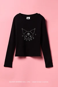 Haut à manches longues avec imprimé Kuromi et pierres du Rhin pour fille