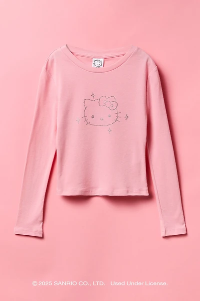 Haut à manches longues avec imprimé Hello Kitty® et pierres du Rhin pour fille