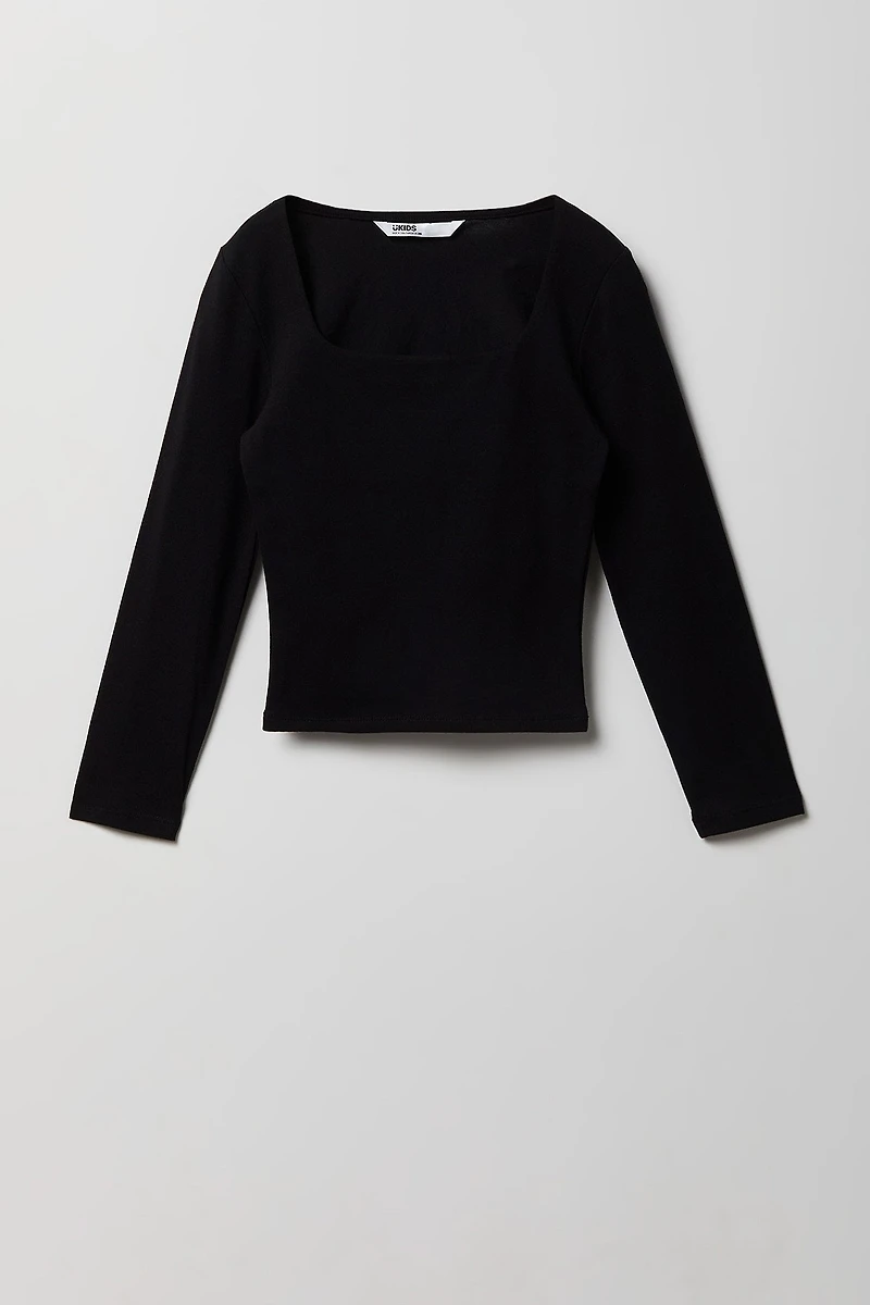 Girls Soft Contour Square Neck Long Sleeve Top