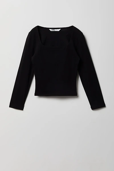 Girls Soft Contour Square Neck Long Sleeve Top