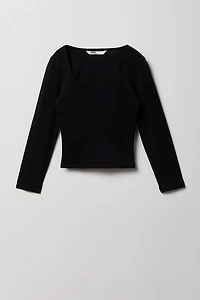 Girls Soft Contour Square Neck Long Sleeve Top