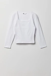 Haut profilé doux à manches longues avec encolure carrée pour fille