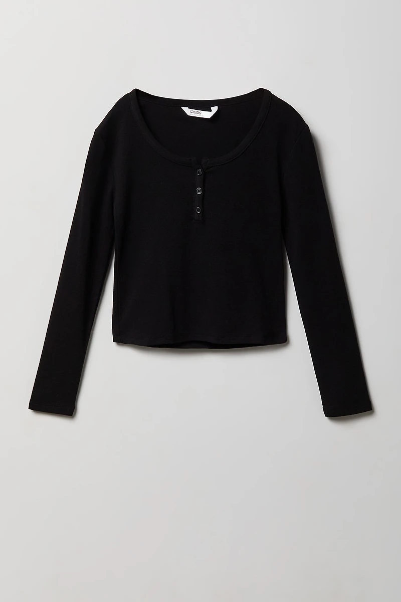Girls Ribbed Long Sleeve Henley Top