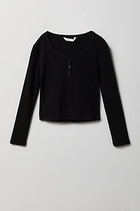 Girls Ribbed Long Sleeve Henley Top