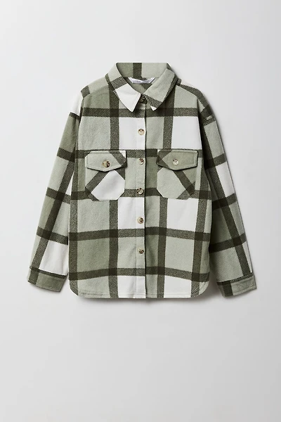 Girls Plaid Flannel Shacket