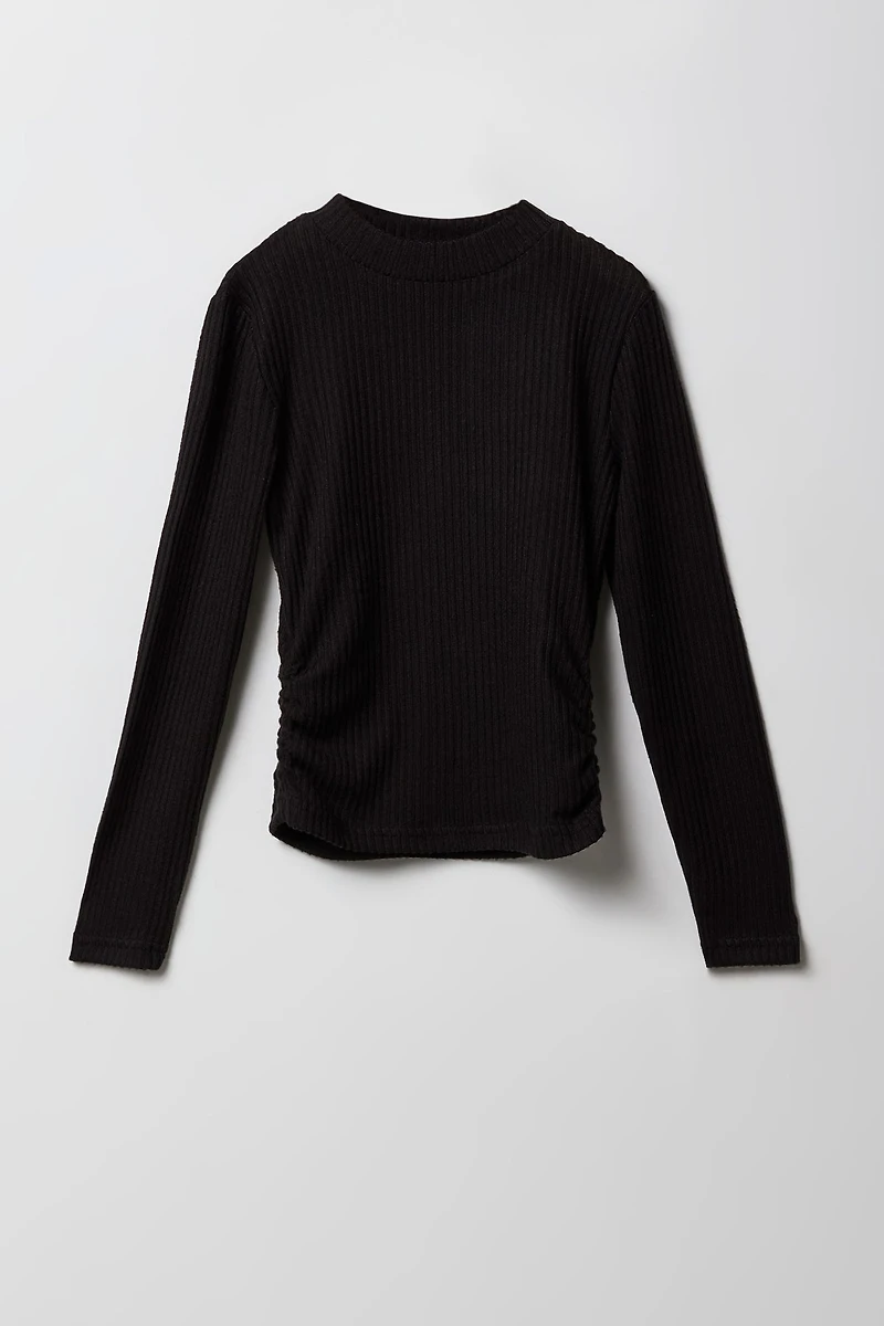 Girls Ribbed Side Cinched Long Sleeve Top
