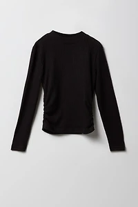 Girls Ribbed Side Cinched Long Sleeve Top
