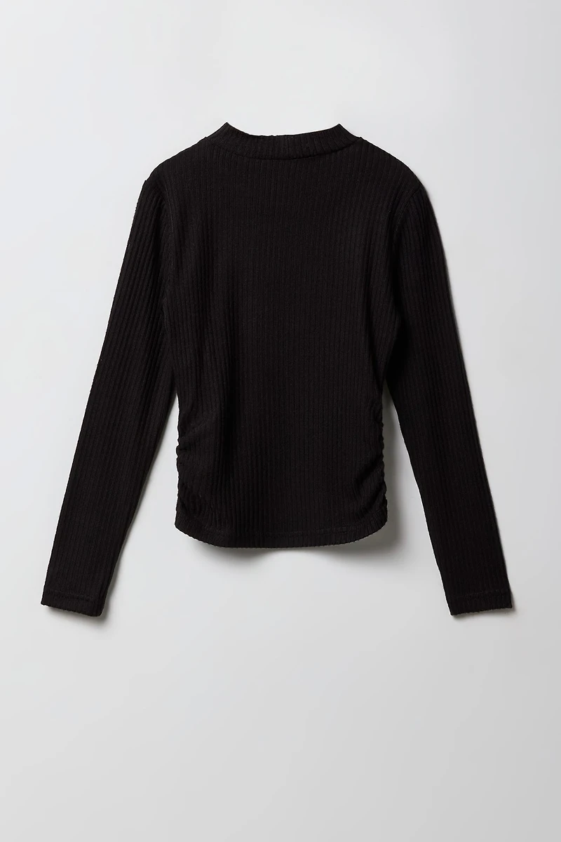 Girls Ribbed Side Cinched Long Sleeve Top
