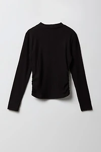 Girls Ribbed Side Cinched Long Sleeve Top