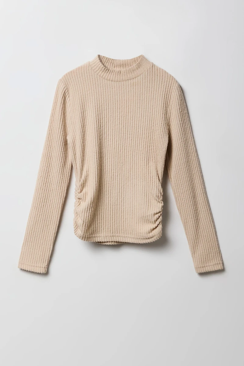 Girls Ribbed Side Cinched Long Sleeve Top