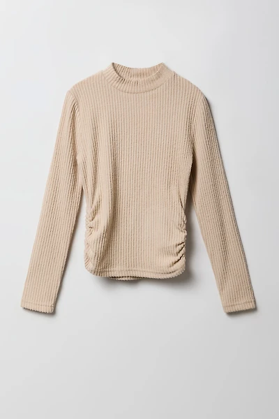 Girls Ribbed Side Cinched Long Sleeve Top