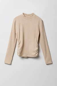 Girls Ribbed Side Cinched Long Sleeve Top