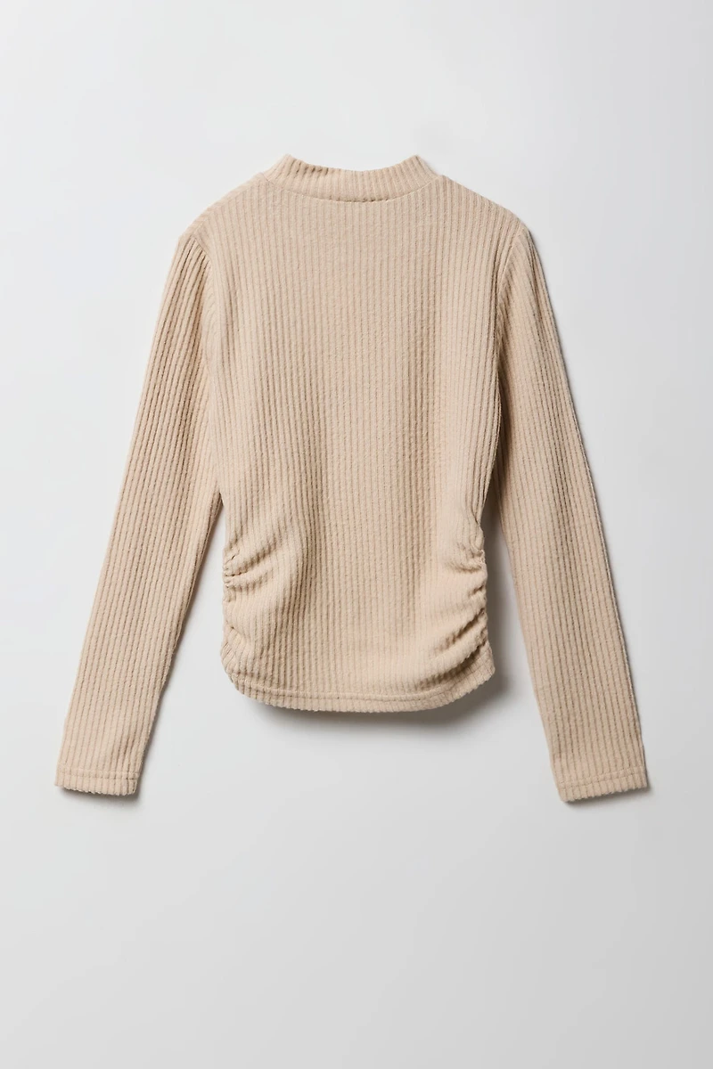 Girls Ribbed Side Cinched Long Sleeve Top