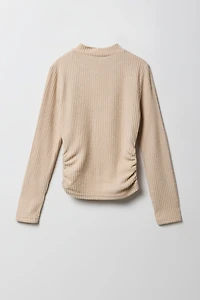 Girls Ribbed Side Cinched Long Sleeve Top