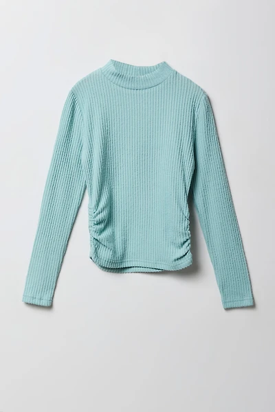 Girls Ribbed Side Cinched Long Sleeve Top