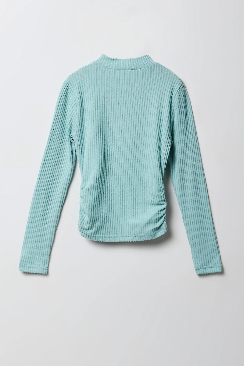 Girls Ribbed Side Cinched Long Sleeve Top