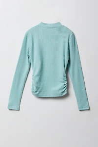 Girls Ribbed Side Cinched Long Sleeve Top