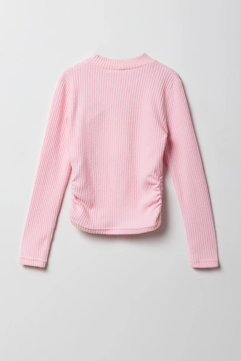 Girls Ribbed Side Cinched Long Sleeve Top