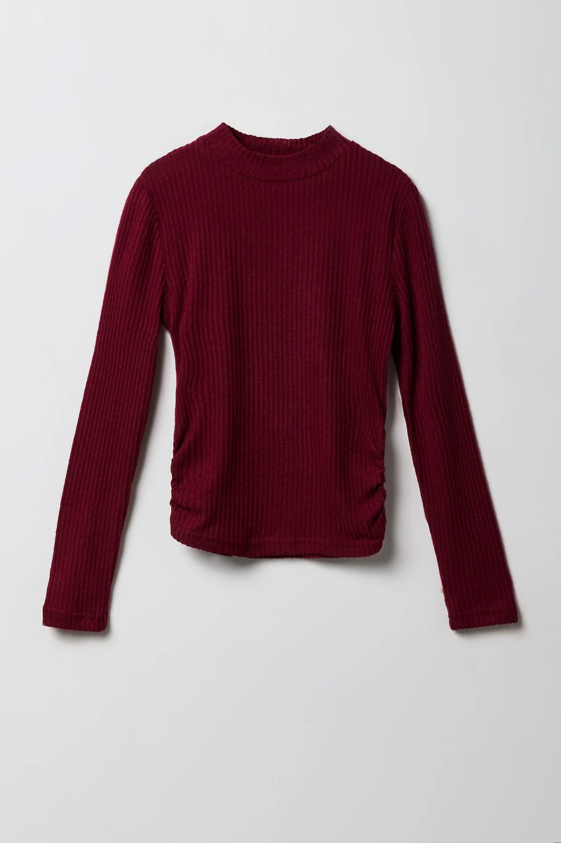 Girls Ribbed Side Cinched Long Sleeve Top